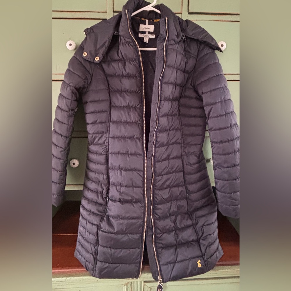 Joules Navy Quilted Hooded Puffer Coat
